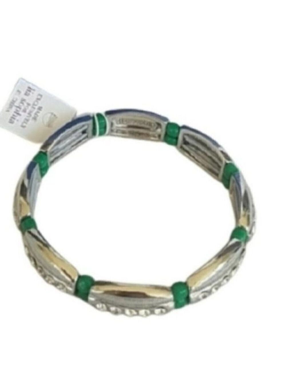 𝅺lia Sophia Women's Silver Tone Green Rhinestones Stretch Bracelet Jewelry NWT